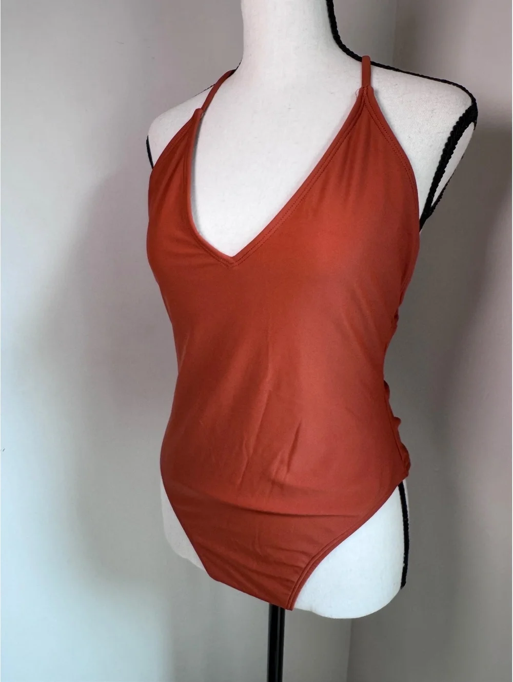 Rust Orange Women's One-Piece Swimsuit with Cross Back and Tie Detail - Size Not